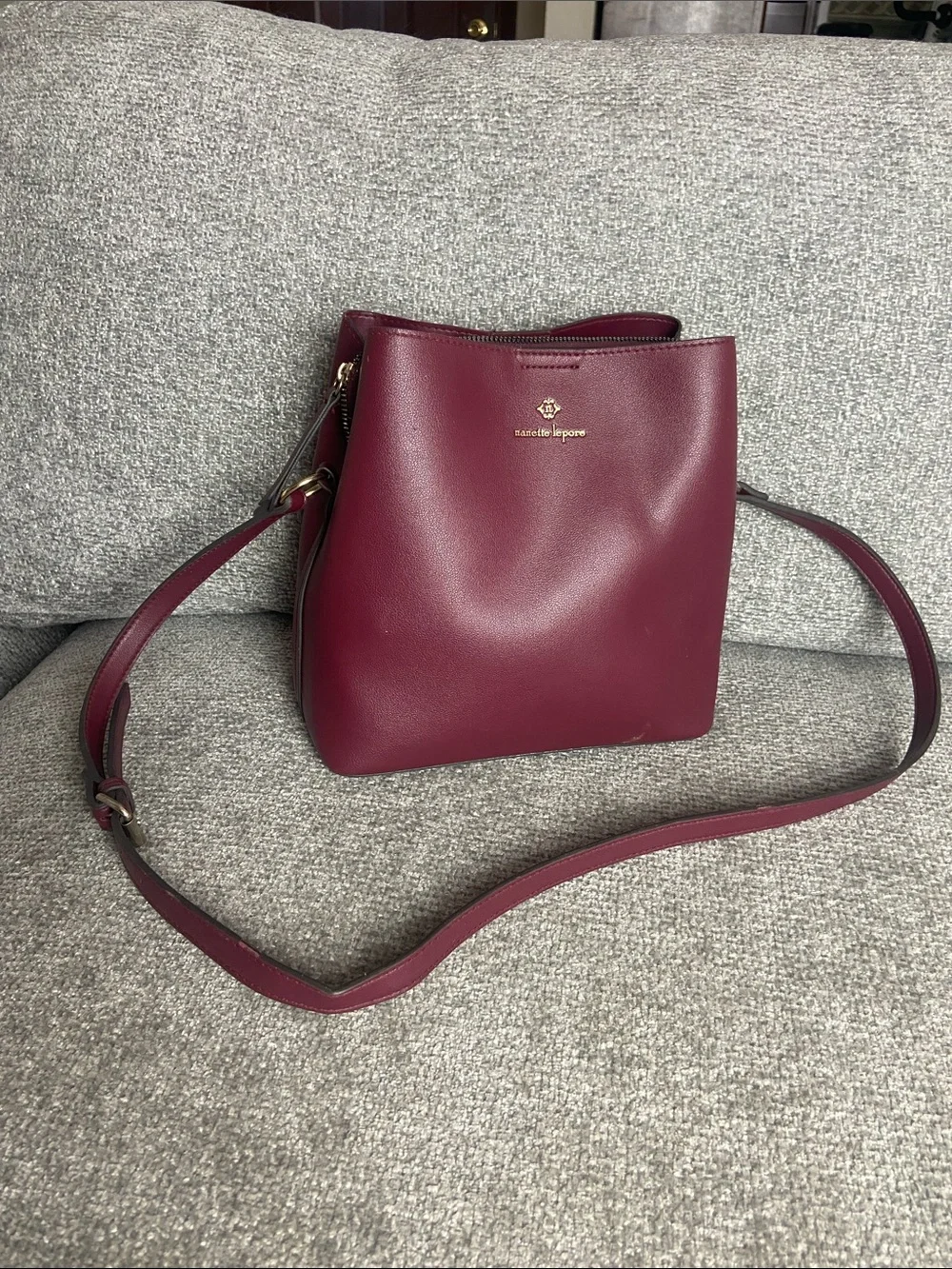 Nanette Lepore Wine Red Vegan Leather Crossbody Bucket Bag